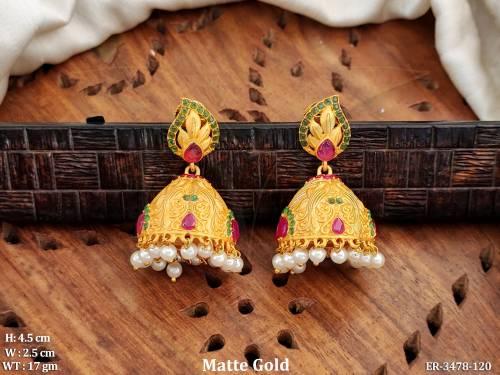 paan leaf jhumki mat finish earrings detail