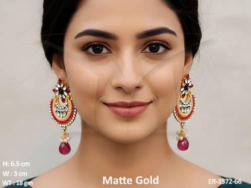 flower style chand shape antique earrings detail