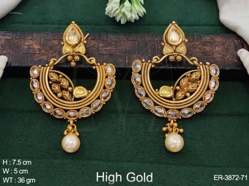 Oval Stone Sided Leaf Antique Earrings — ER-3872-71