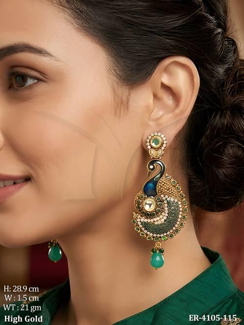 peacock designed antique earrings detail