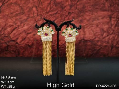 lotus flower chain fall polki earrings detail