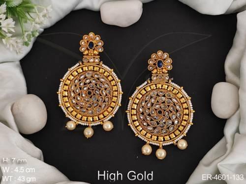 paan stone round shape polki earrings detail