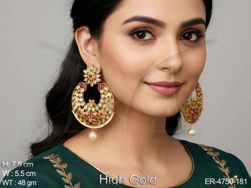 paan flower chand shape polki earrings detail