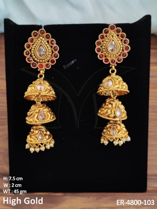 triple conical paan antique earrings detail