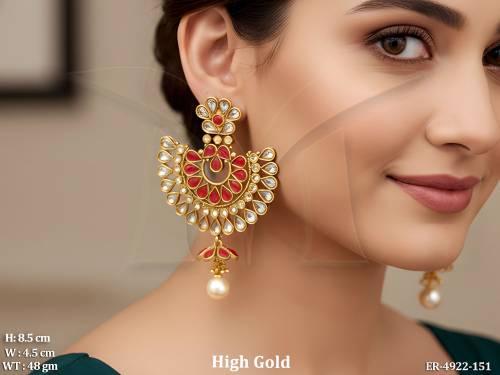 half chand paan moti polki earrings detail