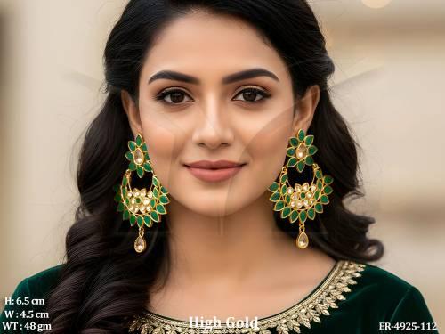 sunflower shape paan stone polki earrings detail