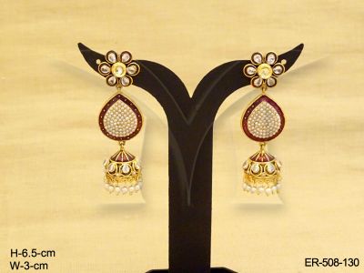 embelish flower and tear drop jumki antique earrings detail