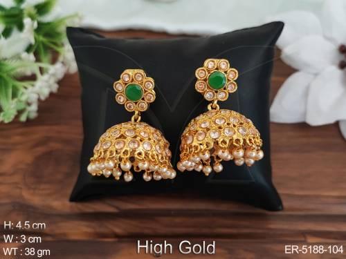 flower style dome jhumki earrings detail