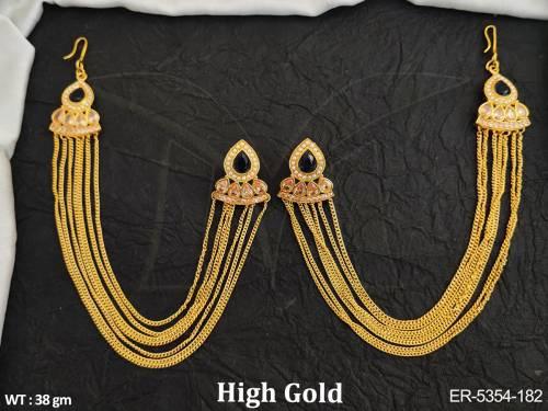paan shape hold chain antique earrings detail