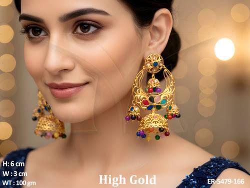 half curved chand jhumki earrings detail