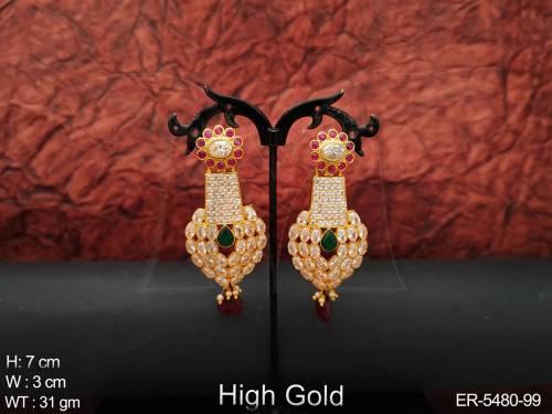 oval stone style polki earrings detail