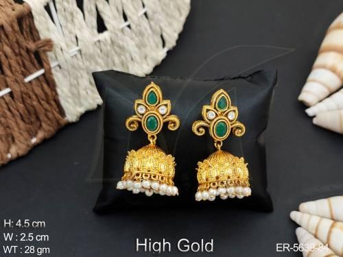 leaf hold jhumki imitation earrings detail