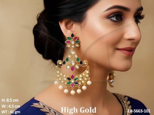 chand shape polki bahubali earrings detail