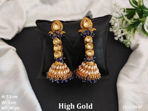long style jhumki imitation earrings detail