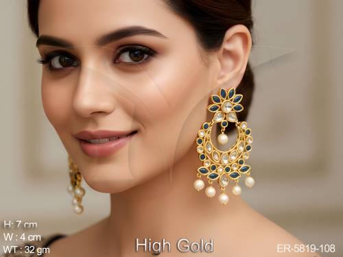 Chand Shape Paan Stone Flowery Polki Earrings