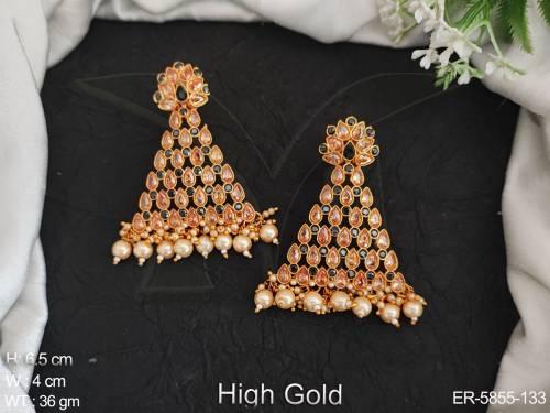 triangular paan stone polki earrings detail