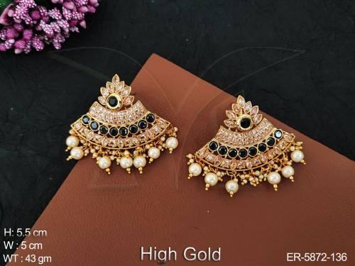 Arc Shape Stoned Polki Earrings