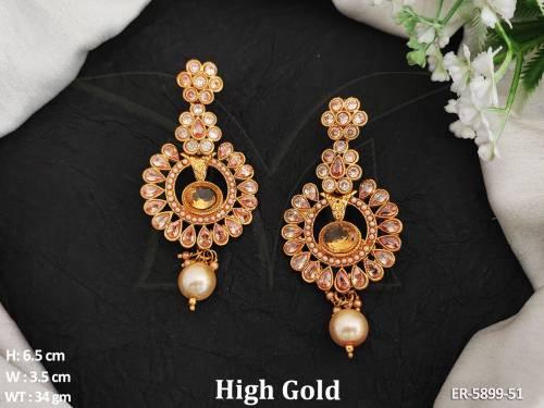 round chand shape revers paan polki earrings detail
