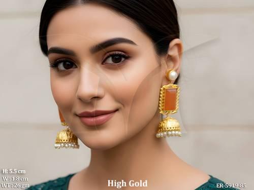 single stone jhumki fusion earrings detail