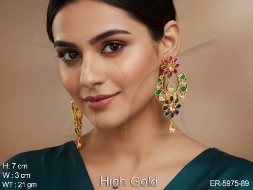 Half Chand Shape Polki Earrings