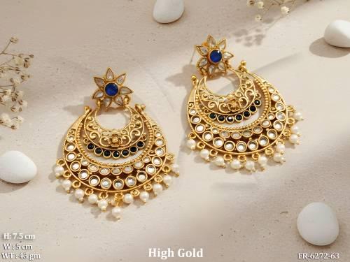 chand shape round stone polki earrings detail