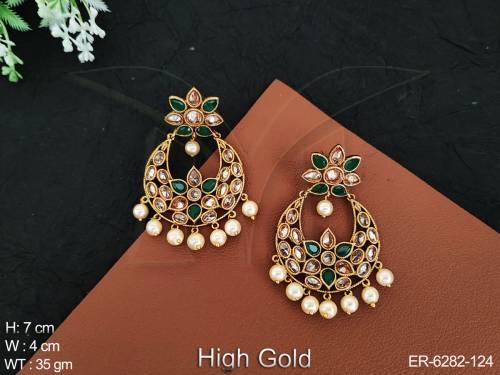 Chand Shape Flowery Polki Earrings