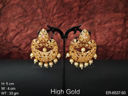 Paan Stone Chand Bali Polki Earrings Set