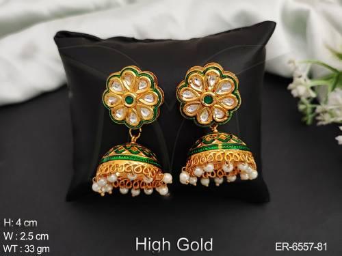 reverse flower jhumki antique earrings detail