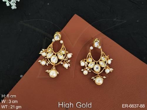 Chand Bali Shape Paan Stone Polki Earrings