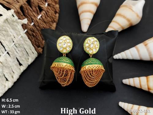 multi chain base jhumki earrings detail