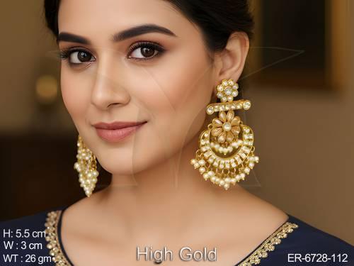 designer style flower polki earrings detail