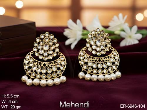 Paan Stoned chand Shape Polki Earrings
