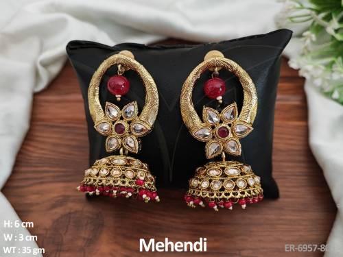 flower round polo jhumki polki earrings detail
