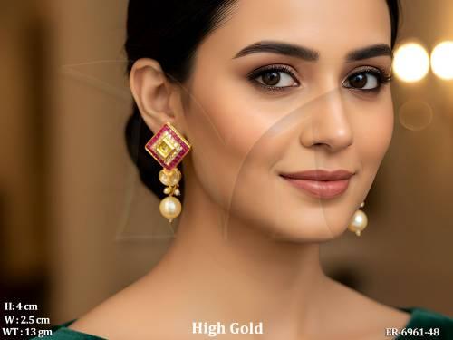 kite shape moti drop antique earrings detail