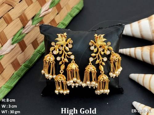 Bird Hold Style Triple Jhumki Earrings