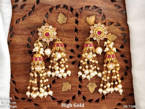 dual jhumki pearls antique earrings detail