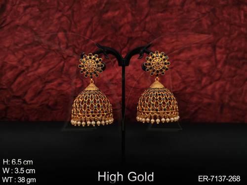 beaded stone style web jhumki earring detail