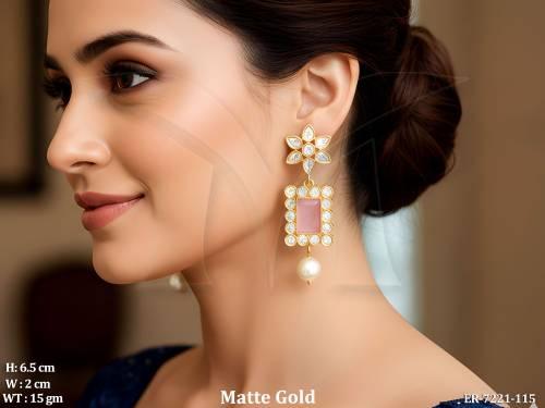 rectangular style stoned fusion earrings detail