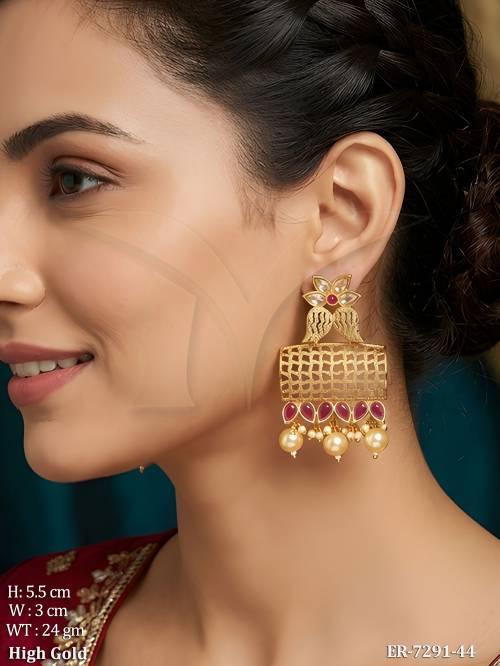 rectangle webbed designer antique earrings detail