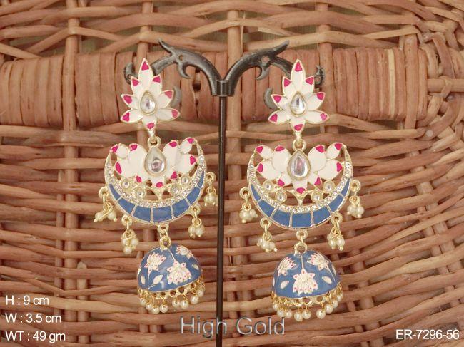 Half Circle Jhumki Lotus Textured Earrings