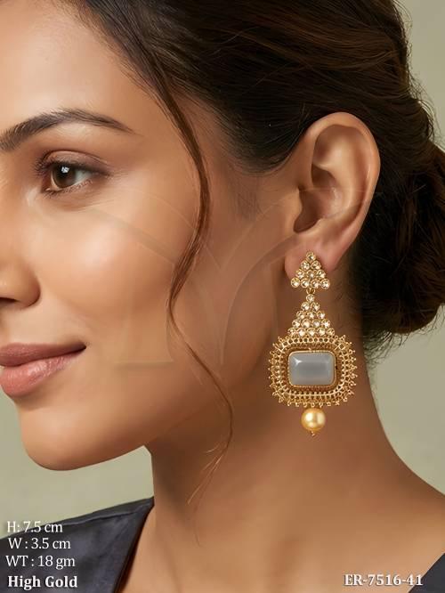 Rectangle with trangle design polki earring