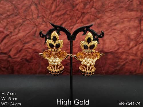 flower pot type pearl polki earring