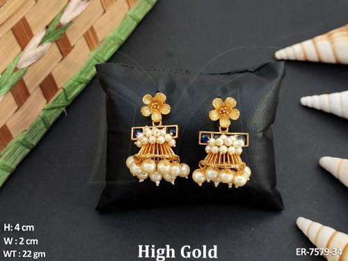Clustered pearl flower jhumka antique
