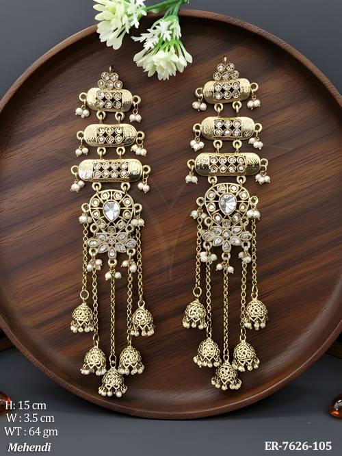 mehandi polish lct stone long boollywood designpolki earring