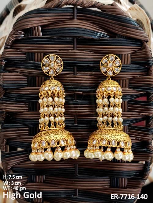 Jhumber type full tone coloring pearl drop polki jhumka