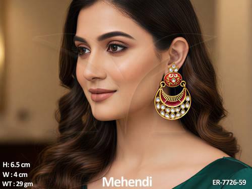 Meenakari chandshape mehandi polish polki earring