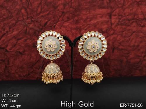 meena kari flower clustered pearl polki jhumka earring