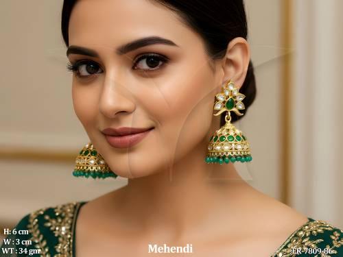 Ruby green bridal full stone polki jhumka earring