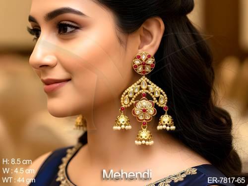 mehandi polish flower design antique earring