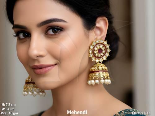 oval stone full meena kari polki jhumka earring